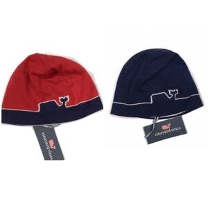 Vineyard Vines Boys Wool Whaleline Hat Navy and Red Beanie Bundle